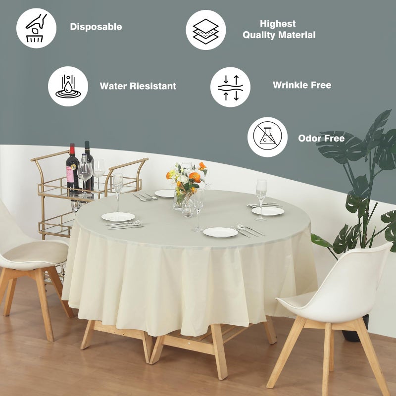 EVER SHINE Evershine (12-Pack Heavy Duty Plastic Table Covers Tablecloth (Reusable) (Round 84", Ivory) - Image 2